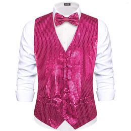 Men's Vests Hi-Tie Pink Sequin Jacquard Collar Suit Vest Slim Fit Waistcoat For Wedding Groomsmen V-Neck Tuxedo Sleeveless Jacket