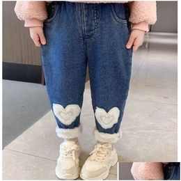 Jeans 210Years Toddler Baby Winter Denim Pants For Girls Thick Veet Warm Kids Loose Casual Blue Trousers 4 5 240106 Drop Delivery Ma Dhc24