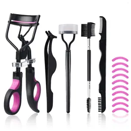 Makeup Brushes Eyelash Curlers Kit Eyelashes Curler Folding Eyebrow Brush Comb Separator Silicone Pads Tools Set