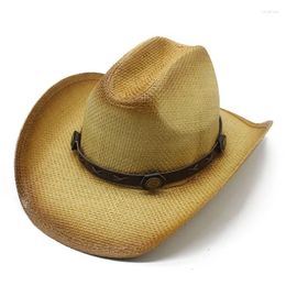 Wide Brim Hats Outdoor Outing Sun Curled Edge Western Cowboy Hat Spray Painted Grass Summer