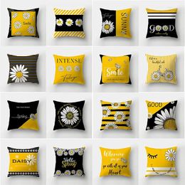 Pillow Modern Yellow Daisy Flower Fresh Cover Creative Letter Print Pillowcase Bedroom Room Polyester Home Decor