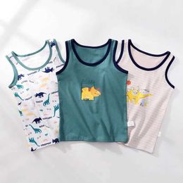 Vest Boys High Quality Cartoon Design Single piece Underwear Tank Top Youth Boys Underwear Cotton Dino Panda Childrens Tank Top Size 3-10T 3 pieces/batchL240502