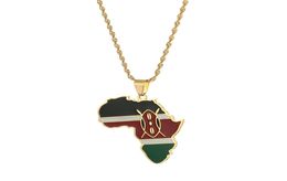 Africa Kenya Map Pendant Necklaces Gold Colour Enamel African Kenya Flag Jewelry6464748