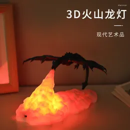 Night Lights Latest 3D Printed Ice And Fire Dinosaur Lamp Creative Novelty Lighting Usb Charging Decoration Led Light Gift Healthy
