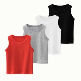 Vest 2023 Summer Childrens Tank Top Suitable for Boys Girls Red Black White Solid Top Underwear Childrens Comfortable and Breathable ClothingL2405