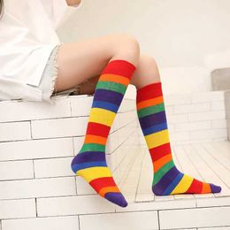 Детские носки девочки длинные носки весна и осенние корейские полосатые детские подушки носки радужные носки детское колено socksl2405
