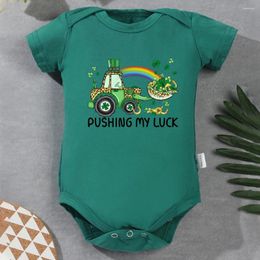 Rompers 2024 St. Patrick's Day Born Boy And Girl Clothes Pushing My Luck Cartoon Cute Baby Bodysuit Cotton Fashion Trend