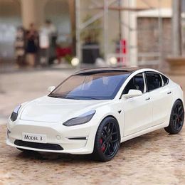 Diecast Model Cars 1 24 Tesla Model 3 Model Y Alloy Car Model Diesel Metal Toy Car Model Simulation Sound and Light Collection Kids Gifts