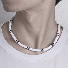 Beaded Necklaces Handmade mens wooden bead clay necklace fashionable and retro African white bead beach surfing necklace mens tribal Jewellery d240514