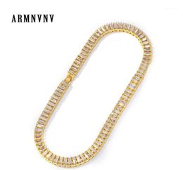 Chains Hip Hop Square Rhinestones Bling Iced Out Gold Colour Tennis Chain Necklaces Women Men 1 Row Crystal Link Male Jewelry15735313