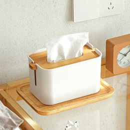 Tissue Boxes Napkins Desktop tissue box creative easy to access paper movable and adjustable cover bamboo cover tissue box B240514