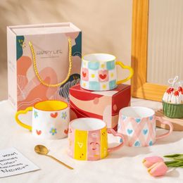 1pc 300ml Cute Ceramic Mug Creative Hand Made Coffee Cup Couples Breakfast Milk Tea Mothers Day Gift Wedding gift 240509