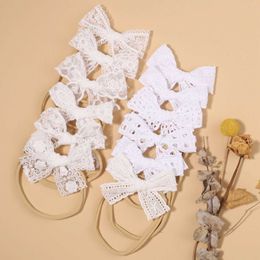 Hair Accessories Wholesale White Lace Bows With Headband For Kids Girls Nylon Hairbands Newborn Baby Elastic Hair Bands Headwear Hair Accessories
