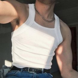 2023 Men Fashion Tank Tops Solid Colour Oneck Sleeveless Skinny Gym Streetwear Casual Vests Party Luxury Clothing 240509