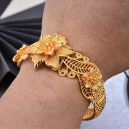 Bangle Ethiopian Bridal Gold Color Flower Bangles Wedding Jewellery Dubai Engagement Bracelets Hand Jewelry Gifts 24k