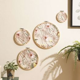 Handmade Bamboo Circle Flower Knitted Decoration with European Art Style, Simple Home, Bedroom Decoration, Wall Hanging