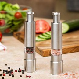 Manual Pepper Mill Salt Shakers Onehanded Pepper Grinder Stainless Steel Spice Sauce Grinders Stick Kitchen Tools KKA77305687629