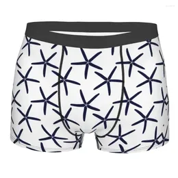 Underpants Man White And Navy Blue Starfish Underwear Novelty Boxer Briefs Shorts Panties Homme Soft S-XXL