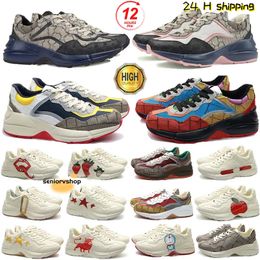 Rhyton Sneakers Ladies Schuhtrainer Luxusdesigner Vintage Chaussures Fashion Shoeswave Mund Sneaker Beige Männer Frauen Beige Männer Damen Lederschuh Größe 35-45