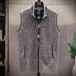 Men's Vests Knitted Sweaters For Men Sleeveless Vest Man Clothes Waistcoat With Pockets Zipper Zip-up Collared Beige Loose Fit Tops Cotton X