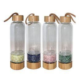 Water Bottles 450Ml Bamboo Er Crystal Bottle Natural Broken Gems Glass Cup Outdoor Cam Kettle Household Cups Drop Delivery Home Gard Dhw1T