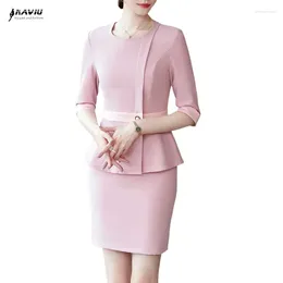 Two Piece Dress NAVIU Pink Skirt Suits Women Summer Professional Formal Slim Blazer And Office Ladies Work Wear Uniform Navy Blue