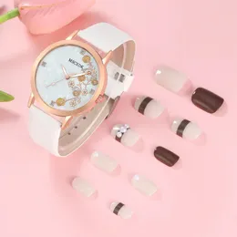 Wristwatches Women Simple Leather Belt Watches & False Nail Tablets Set Quartz Enhancement Dress Clock Montre Femme
