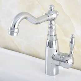 Kitchen Faucets Chrome Silver Brass 1 Handle Deck Mount Bathroom Sink Faucet Swivel Spout Cold Mixer Water Tap 2sf828