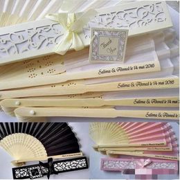 Party Favor Personalized Luxurious Silk Fold Hand Fan In Elegant Laser-Cut Gift Box Favors Wedding Gifts With Printing