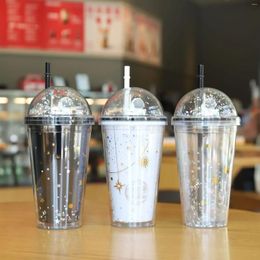 Water Bottles Taper Starry Sky Plastic Cup High-value Space Straw Double-layer Gift