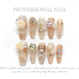 Party Favour 10 Pcs Long Fake Nails Ballet Shape Spring Flower Butterfly Handmade Press On Reusable Full Cover Nail Tips