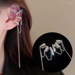 Backs Earrings 1PC Non-Piercing Ear Cuff For Women Silver Color Kpop Tassel Long Fake Cartilage Clips Wholesale Jewelry Gift EF184