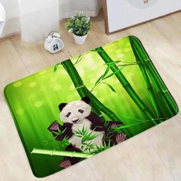 Bath Mats Panda Doormat Green Bamboo Bathroom Mat Cute Cartoon Animal Leaves Plant Landscape Non-Slip Rug Kitchen Doorway Entrance Carpet