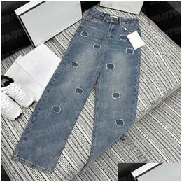 Womens Plus Size Pants Embroidered Jeans Women Denim High Waist Trousers Ins Fashion Straight Leg Pant Drop Delivery Apparel Dhgpr