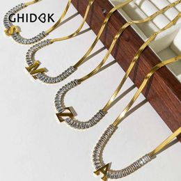 Tennis Ghidbk Stainless Steel Gold Pvd Plated French Bread Cz Zircon Original Necklace Womens Tennis Snake Chain Necklace New d240514