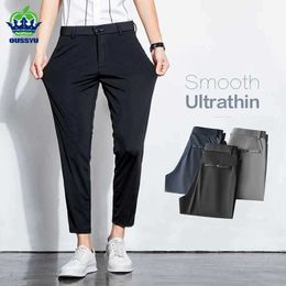 Men's Pants Summer Stretch Ankle-Length Suit Pants Men Thin Business Solid Colour Slim Casual Formal Office Trousers Male Plus Size 28-38 Y240514NY16