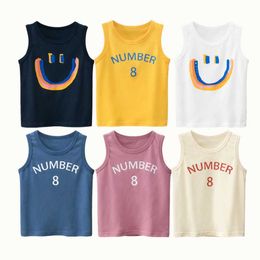Vest 2022 Summer Childrens Vest Clothing 100% Pure Cotton Smiling Digital Baby Boys and Girls Top Childrens Cute Bottom UnderwearL2405