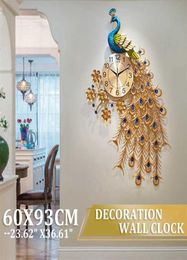 93x60cm Peacock Quartz Wall Clock European Modern Simple Personality Creative Living Room Decorated Bedroom Silent Watch 2201158717953