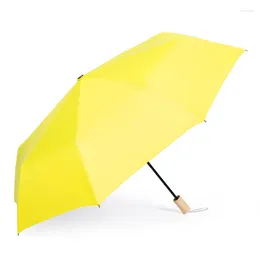 Umbrellas Solid Colour Manual Three-fold Umbrella Simple Wooden Handle Black Rubber Sunscreen UV Protective For Men And Women