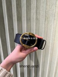 Celline High end designer belts for womens New Womens Black Gold Buckle Large Smooth Calf Leather Belt 3.5CM Original 1:1 with real logo and box