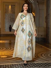 Ethnic Clothing Eid Muslim Morocco Party Dress for Women Abaya Jalabiya Mesh Sequins Dresses Dubai Abayas Kaftan Islam Maxi Vestidos Arab Robe T240515