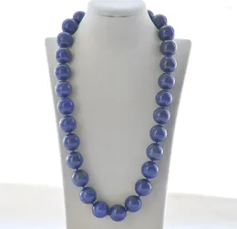 Chains Z10178 25" 20mm Natural Round Blue Lapis-lazuli Bead Necklace CZ