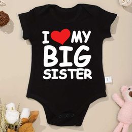 Rompers High quality cotton newborn clothing I Love My Big Sister aesthetic cute boy tight fitting clothes summer casual baby girl OnesieL240514L240502