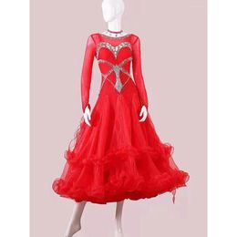 Stage Wear Ballroom Competition Dance Dresses Women Red Color Elegant Waltz Skirt Customization Standard Dancing Dress Drop Delivery Dhjwe