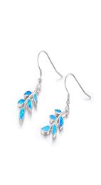 Dangle Chandelier 2021 Concise Style Fashion Olive Leaf 925 Sterling Silver Blue Synthetic Opal Earrings For Women Gift Wholesal6213519