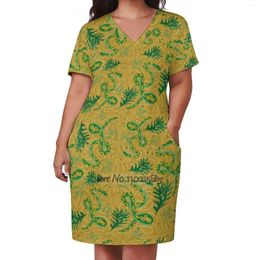 Casual Dresses Seamless Snake Pattern V-Neck Short Sleeve Dress A-Line Skirt Women'S Clothing Office Lady Elegant Snakes