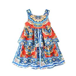 Girl's Dresses Summer girl dress print Camissol pleated princess dress birthday party 2-10Y toddler girl beach wear childrens casual clothing d240515