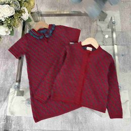 Top dress suits for girls baby Autumn Knit Set Size 100-160 Logo printing Short sleeved dress and knitted cardigan Oct25