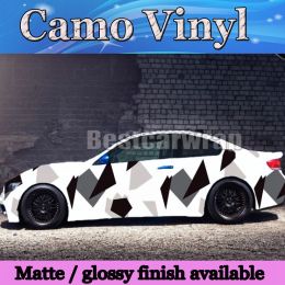 Stickers Large balck white Pixel Camoulfage vinyl car wrapping film arctic Camo Film for Vehicle covering styling with Air Free size 1.52x3