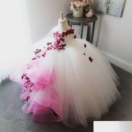 Flower Girls' Dresses Stunning Lace Pearls Flowers Girl Hand Made Little Wedding Vintage Pageant Gowns F054 Drop Delivery Party Even Dhise